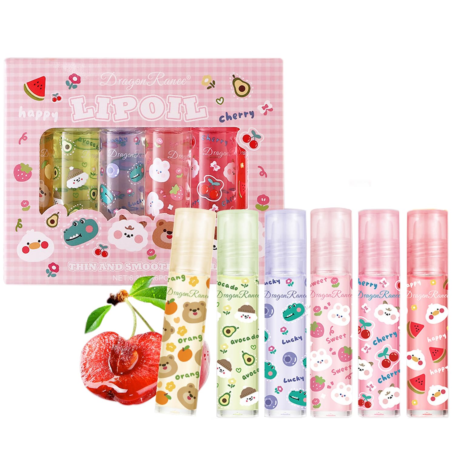 Sitovely 6PCS Roll On Lip Gloss Set, Fruity Flavors Rolling Ball Lip Oil, Nourishing Lip Care Lip Glow Oil, Moisturizing Lip Balm,Fresh Texture Clear Lip Gloss Lip Makeup(Clear, M)
