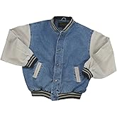 TRENDWAVE SPORTSWEAR Washed Cotton- Vintage Denim Varsity Jacket with Khaki Sleeves