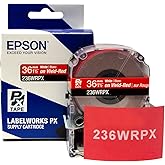 Epson LABELWORKS 236WRPX PET (Polyester) Tape Cartridge - White on Red Label Maker Tape - 1.5" (36MM) Wide, 30'