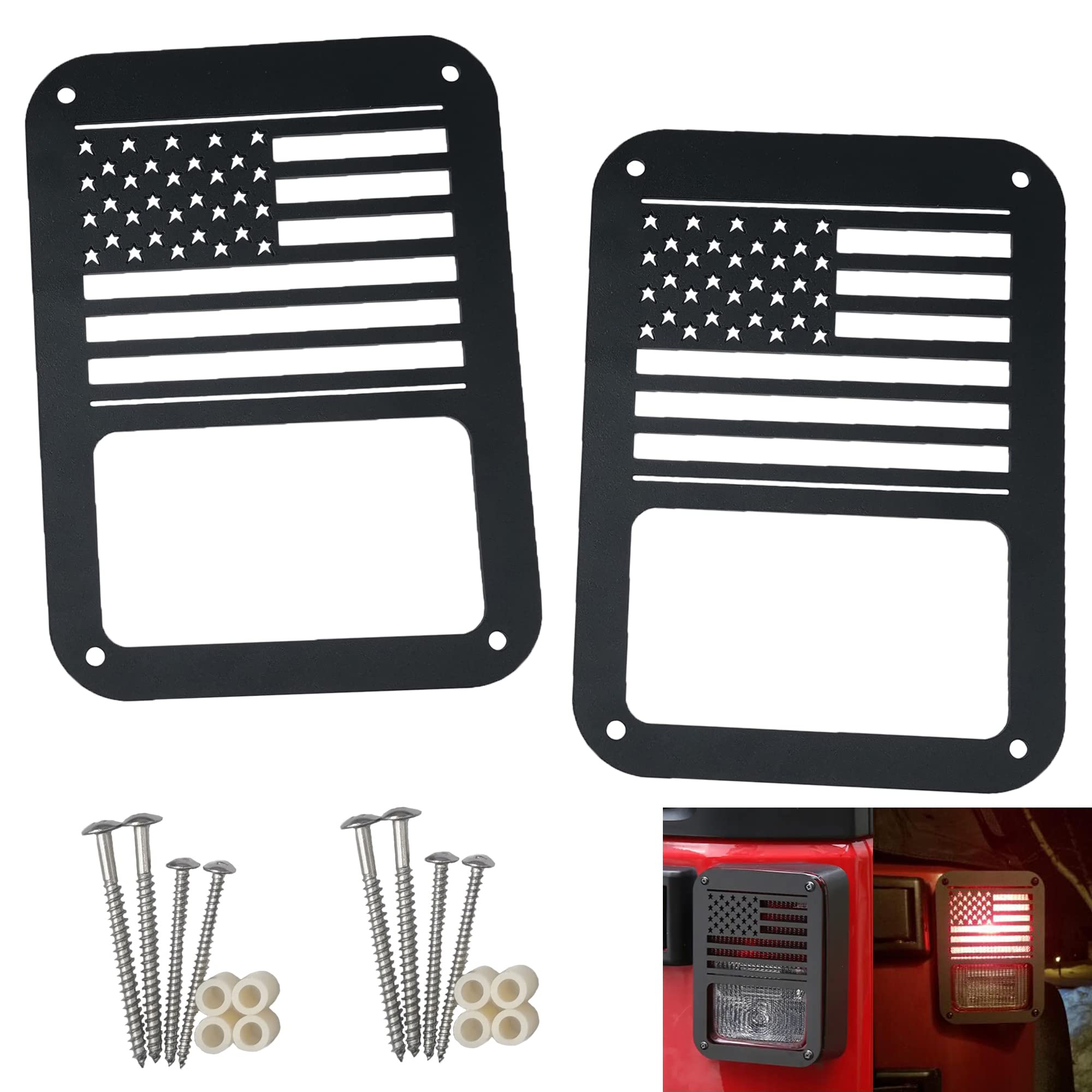 Photo 1 of 2Pack Rear Tail Light Covers Guards Compatible with 2007-2018 Jeep Wrangler JL JK Accessories,Light Guard(American Flag)
