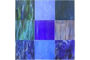 KIPHEPI 9 Sheets,Stained Glass Sheets, 6 x 6 Inch Stained Glass Mosaic Tiles for Crafts, Stain Glass Starter Kit for Adults, Art Glass Sheets for Stained Glass Making Projects (Mixed Blue)