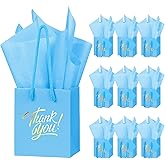 EQOREIIN 50 Pcs White Small Gift Bags with Handles 4 x 2.75 x 4.5 Inches Mini Thank You Gift Bags Party Favor Bags Kraft Paper Bags Bulk for Mother's Day Baby Shower Birthday(sky-blue)
