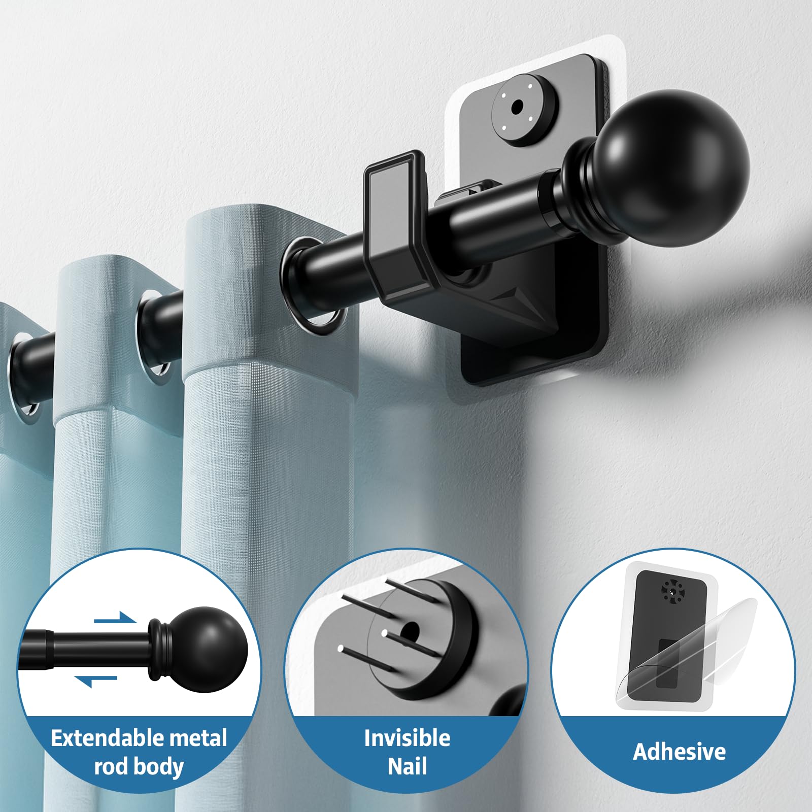 Condition photo showing As Is for trarod no drill curtain rod for windows 25 to 86 inch - 2.0 dual-fix adhesive & invisible nail, 5/8"