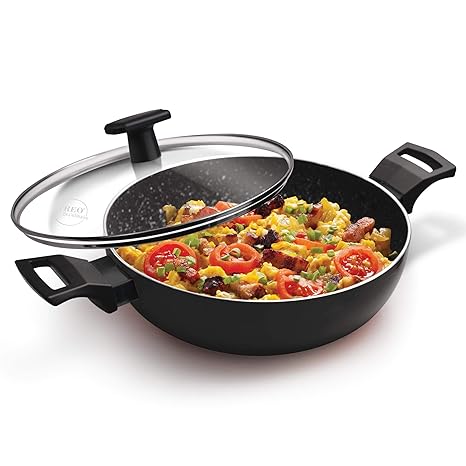 Treo by Milton Granito-Induction Kadhai with Lid 24 cm, 1 Piece, 2.1 LTR, Black