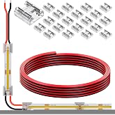 KOMIGAN 20 Pack COB 0.31in(8mm) 2 pin Transparent Connector, 6.6FT(200cm) Long 20AWG Extension Wires for Non-Wired Gapless Solderless