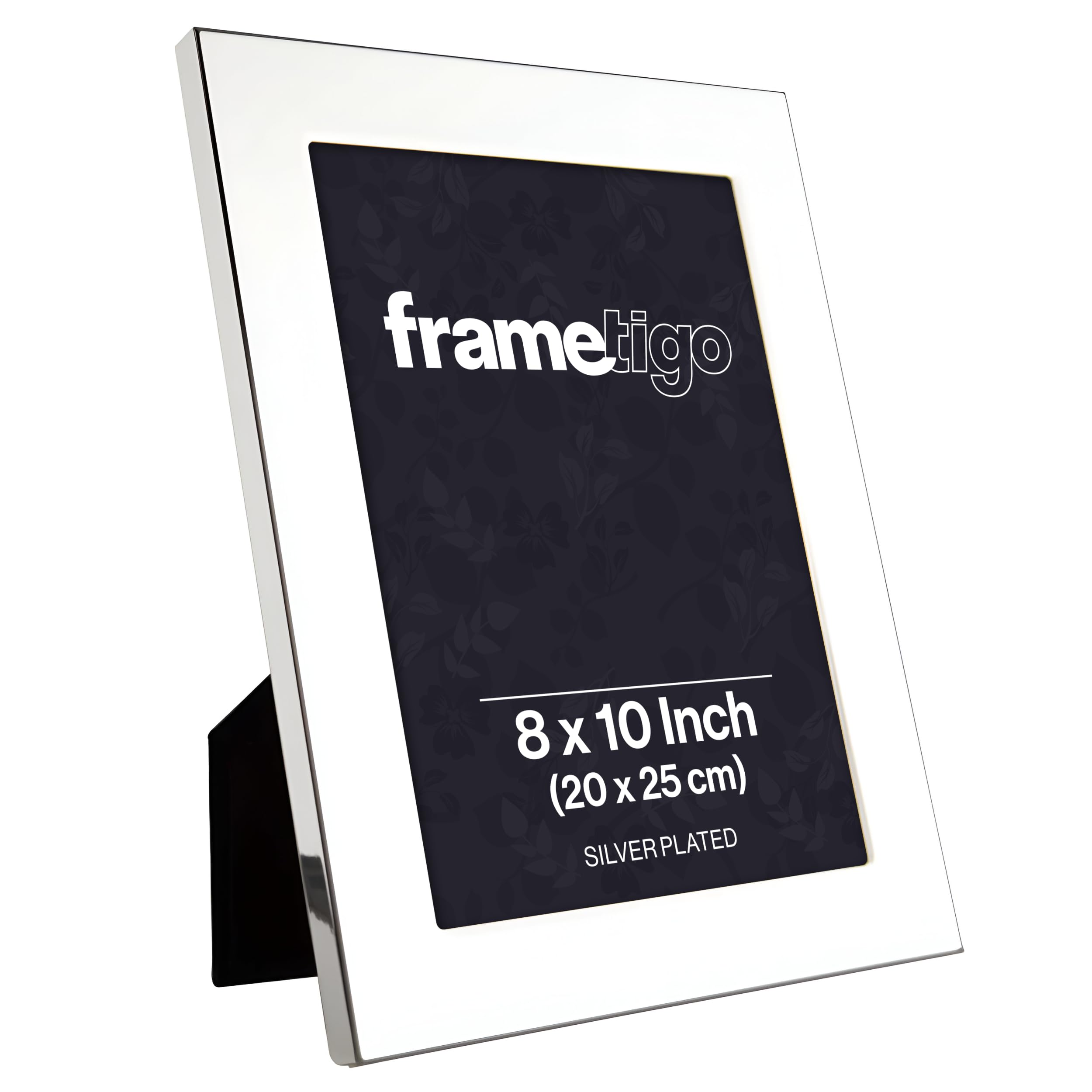 Frametigo - Silver Plated Broad Edge Photo Frame, 8"x10" (20x25cm) Photo Size - Velvet Frame Backing & Stand - Real Glass Window - Tarnish Resistant - Landscape or Portrait Orientation