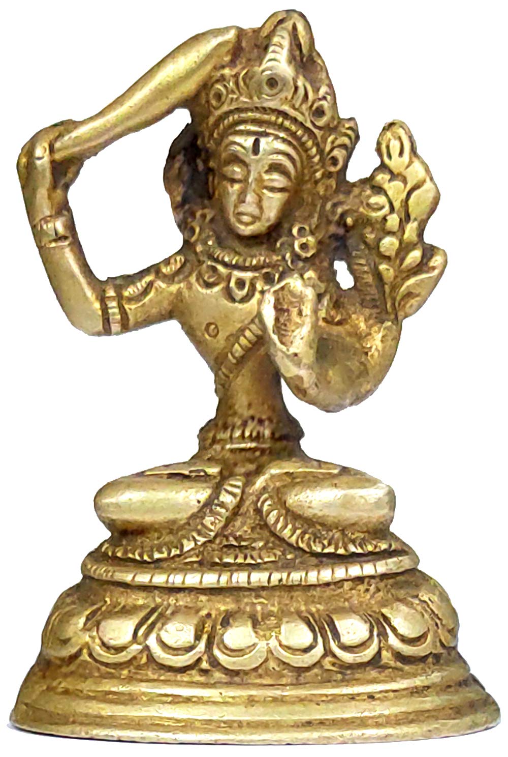 Purpledip Brass Idol Tara, Female Bodhisattva: Mini Statuette Tibetan Buddhist Goddess Holding Sword (12058)