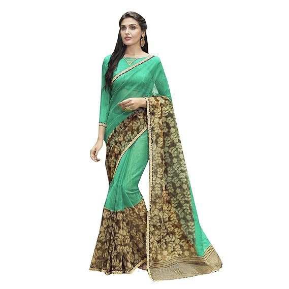 Womens Super Net Saree With Blouse Piece