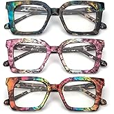 KoKoBin 3 Pack Stylish Square Frame Oprah Style Reading Glasses for Women, Blue Light Blocking Comfortable Readers