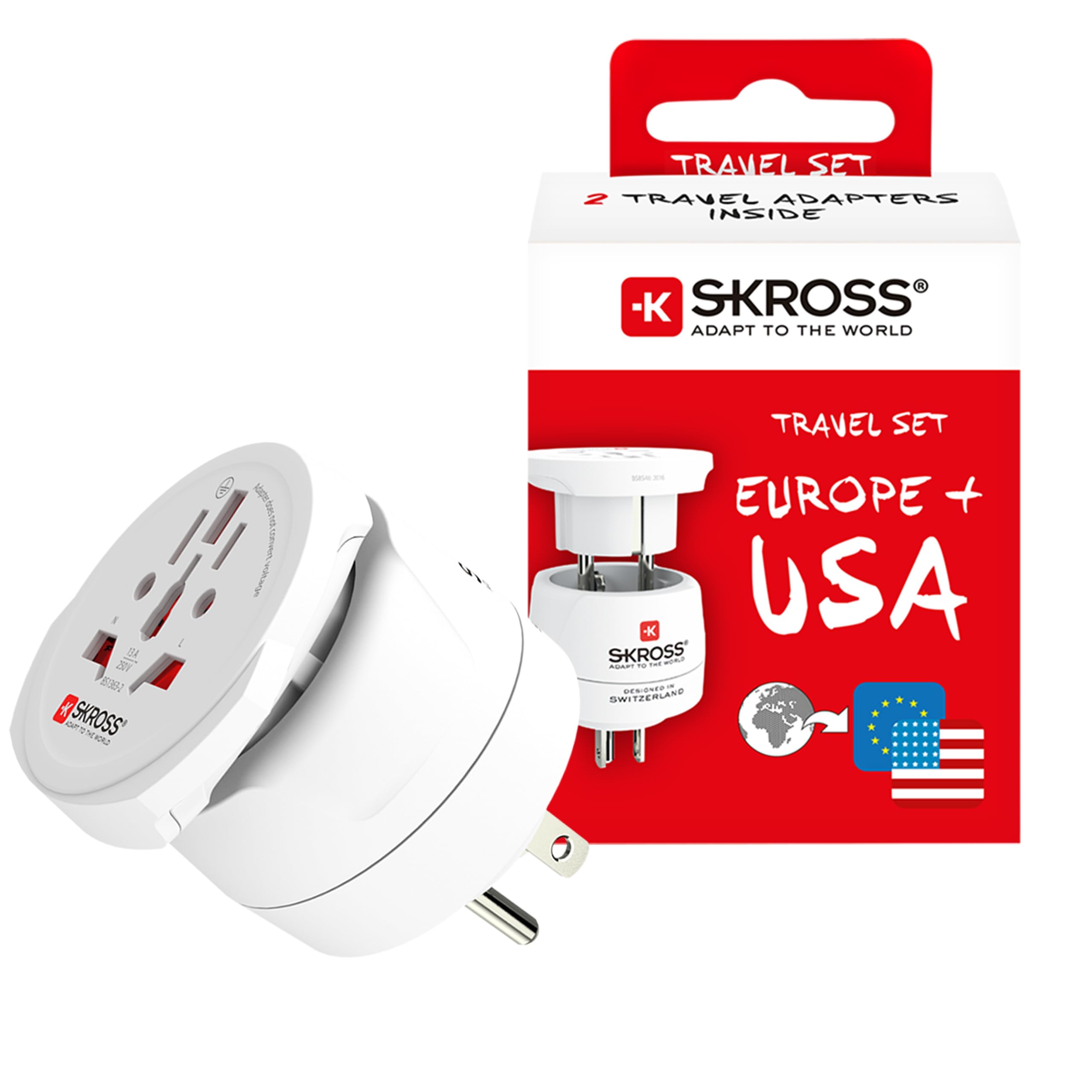SKROSS Combo World to USA Travel Adapter, Universal Plug for 150+ Countries, Compact, Portable, Surge-Protected, Compatible with Laptops, Phones, Tablets & Electronics