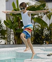 Cozople Boy's Blue Yellow Stripes Swim Trunks Quick