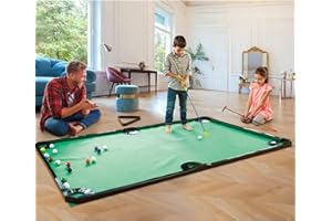 GOODLYSPORTS Golf Game -Combining Mini Pool Table & Golf - World’s Largest Putting Green Indoor，Putting Mat 108.2" L x 57.4" W，Golf Pool Indoor Family Game