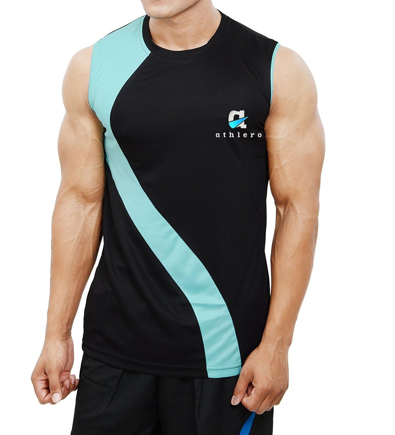 athlero dri fit black blue pattern sleeveless t shirt for men