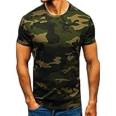 Men's Camouflage T-Shirt Sports Fitness Short Sleeve Military Camo Crewneck Vintage Shirt