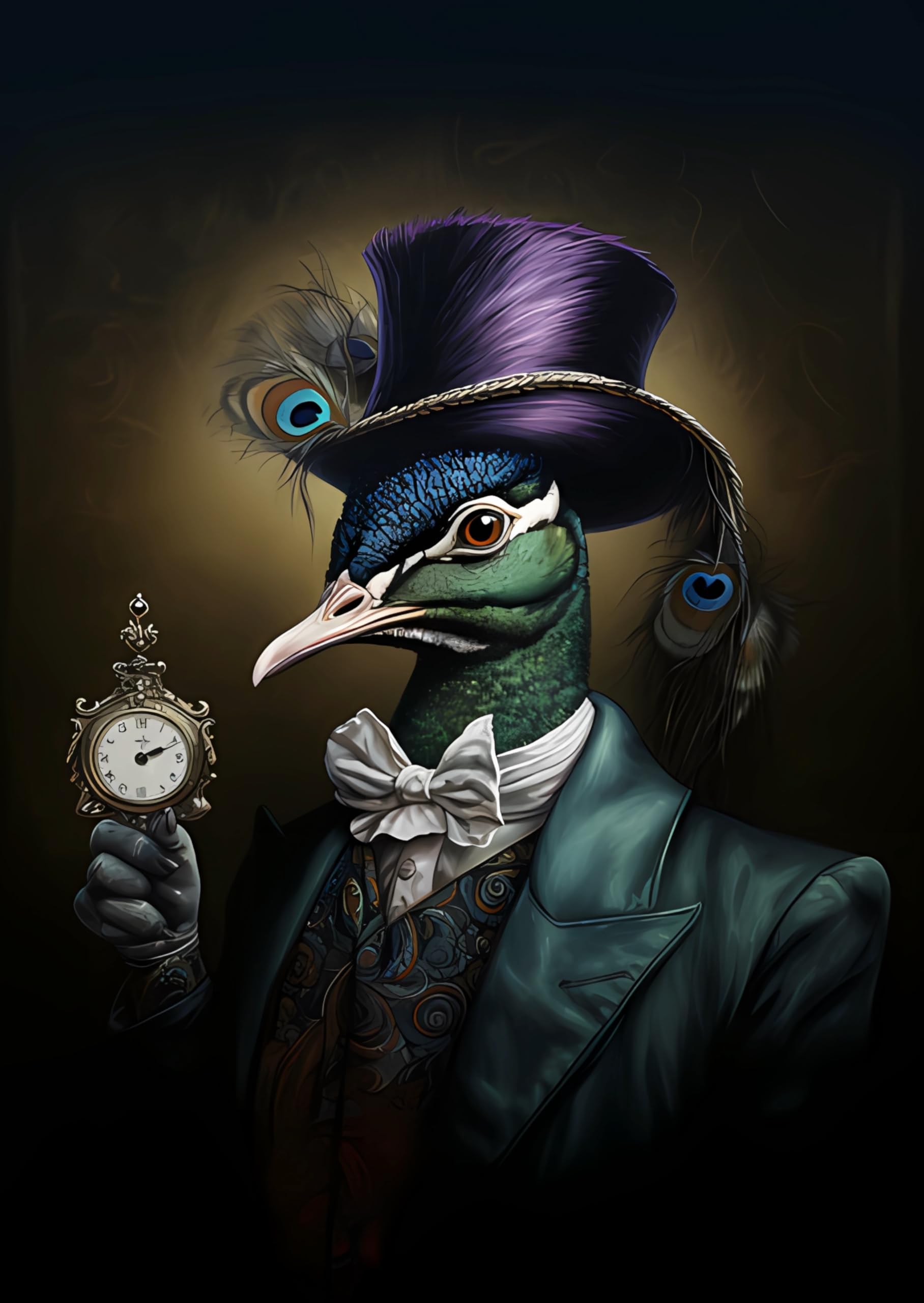 Beautiful vivid art print of a vintage Victorian style Gothic Peacock (A4 PRINT ONLY) 29.7cms x 21cms