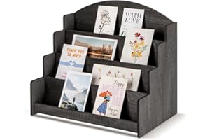 PUERSI Greeting Card Display Stand Holder - 4-Tier Wooden Organizer Rack for Retail Stores, Postcards, Stickers & Stationery Vendors Black