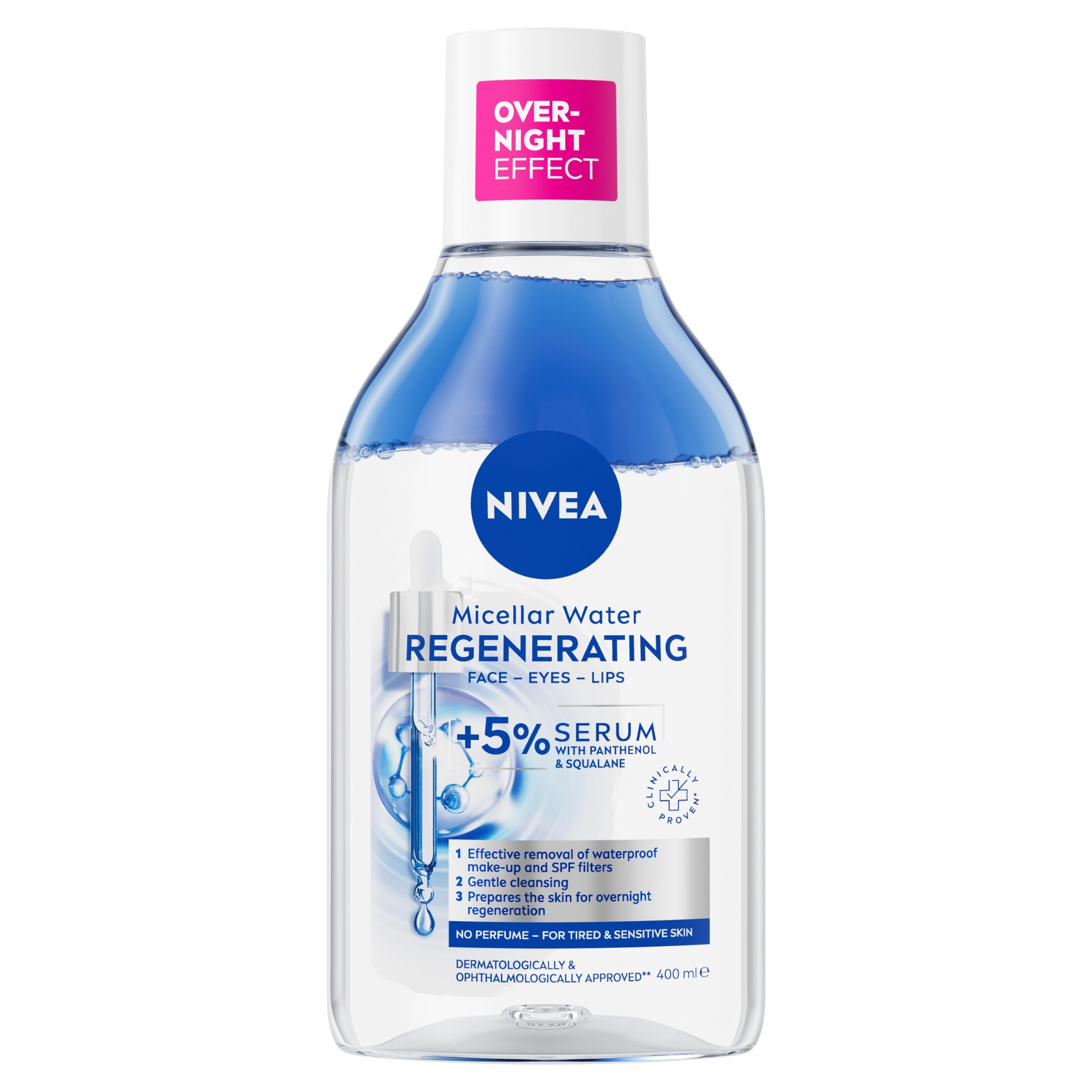 NIVEA Regenerating Serum Infused Micellar Water (400ml), Micellar Cleansing Water with Amino Acid, 5% Panthenol and Squalane, Gentle Waterproof Makeup Remover