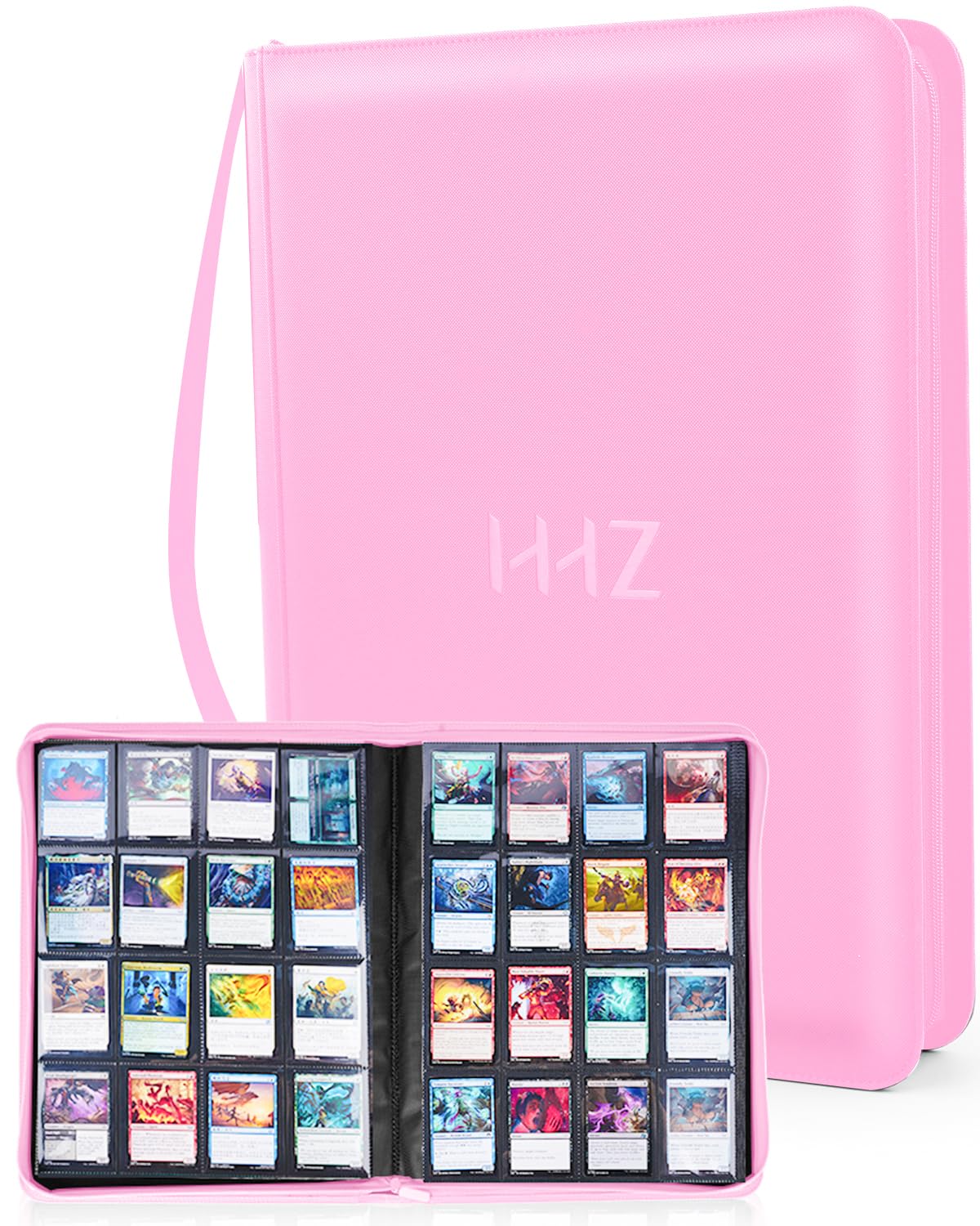 Photo 1 of 16-Pocket Card Binder - Card Binder Hold 832 Cards with Durable PU Leather & Side Loading for Baseball, Sport, MTG, TCG, PKM, Game Cards, Regular Cards Binder Double Sided Pocket Collector Album(Pink)