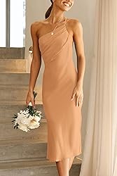 PRETTYGARDEN Women's Midi Satin Dress One Shoulder