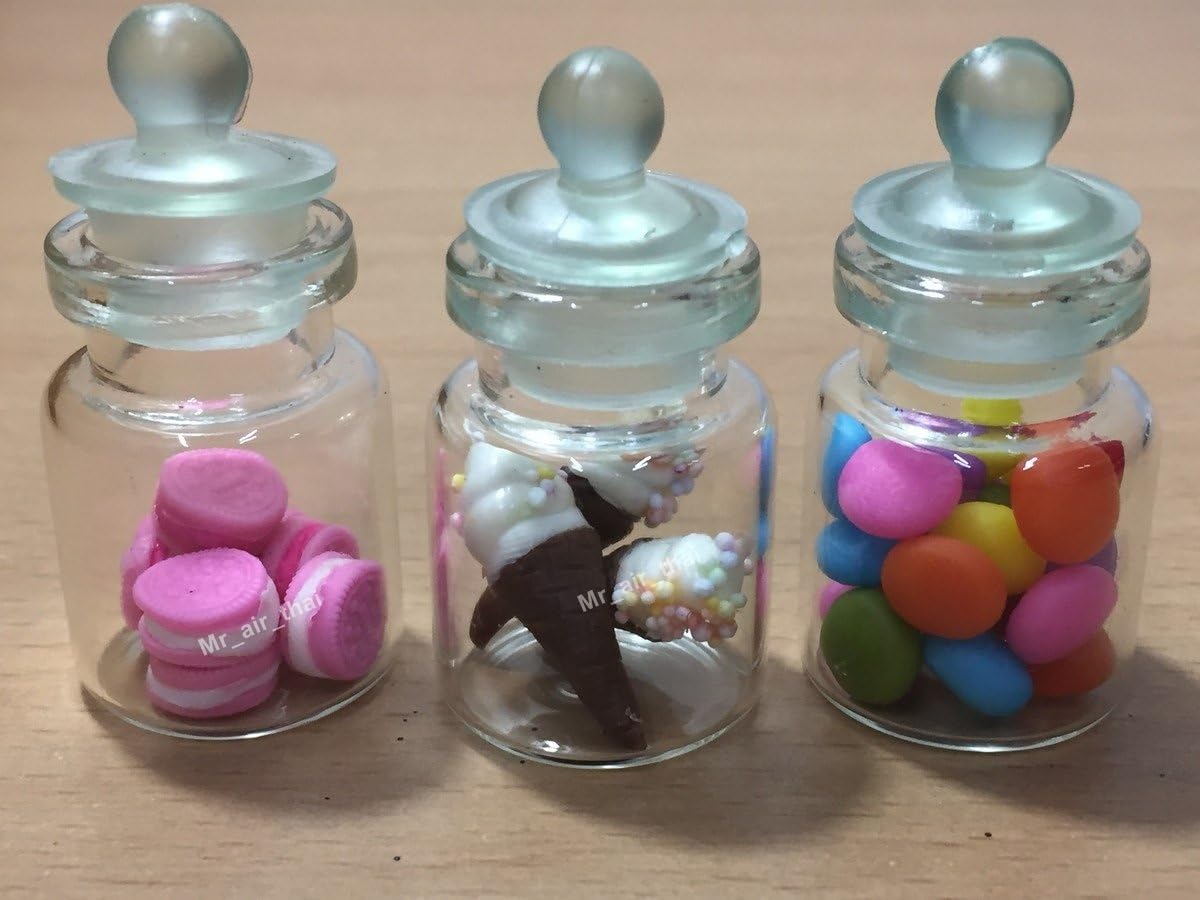 3pc Miniature Cookie Chocolate Cake Food Candy Dollhouse Cake in Clear Glass Mini Bottle fruit Food #MF030