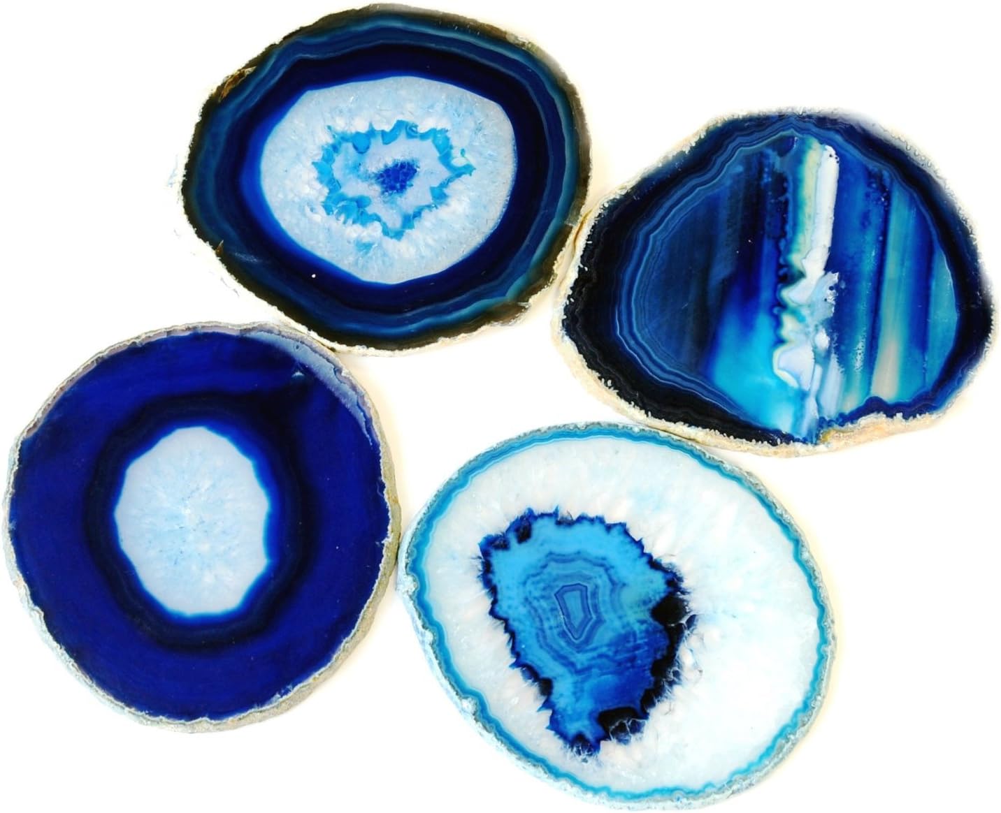 Pantrasamia Agate Coaster Cup Mat Natural Sliced Agate Beverage Coasters for Drinks Gift Set of 4 Plates (3-3.5 Inch, Blue)