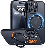 CANSHN 360° Spin Magnetic Stand for iPhone 15 Pro Case [Full Camera Protection] [Compatible with Magsafe] [Translucent Matte] Shockproof Protective Kickstand Phone Cover 6.1" - Black