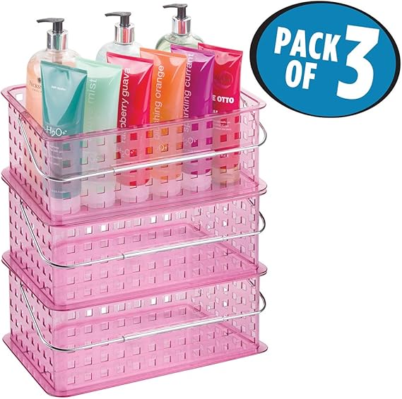 mDesign Bathroom Storage Basket Set for Shampoo, Lotion