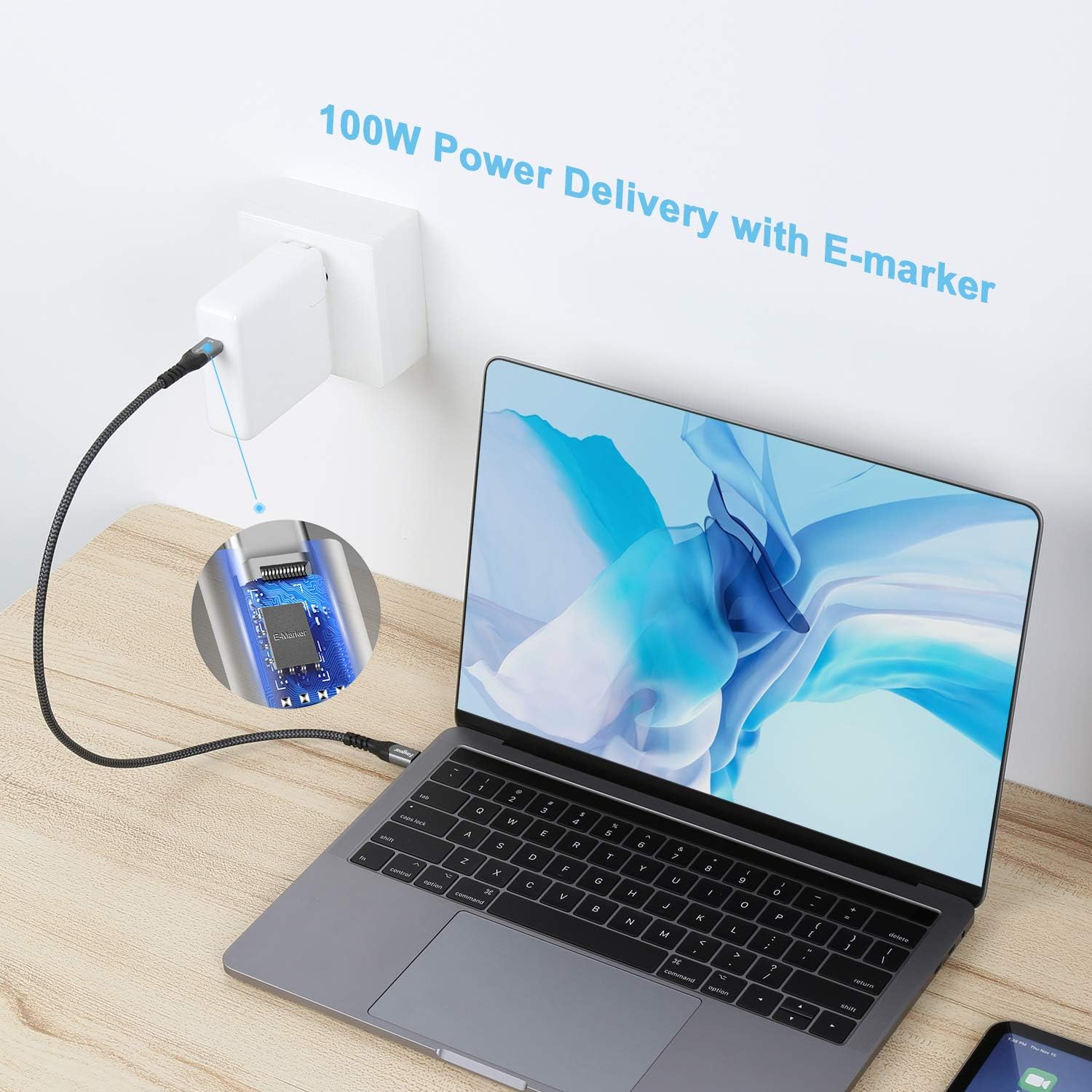 Fasgear USB C to USB C Cable, 1 Pack USB 3.1 Type C Gen 2 Fast Charge Cable, 100W 20V/5A Power Delivery, 10Gbps Data Transfer - Image 4