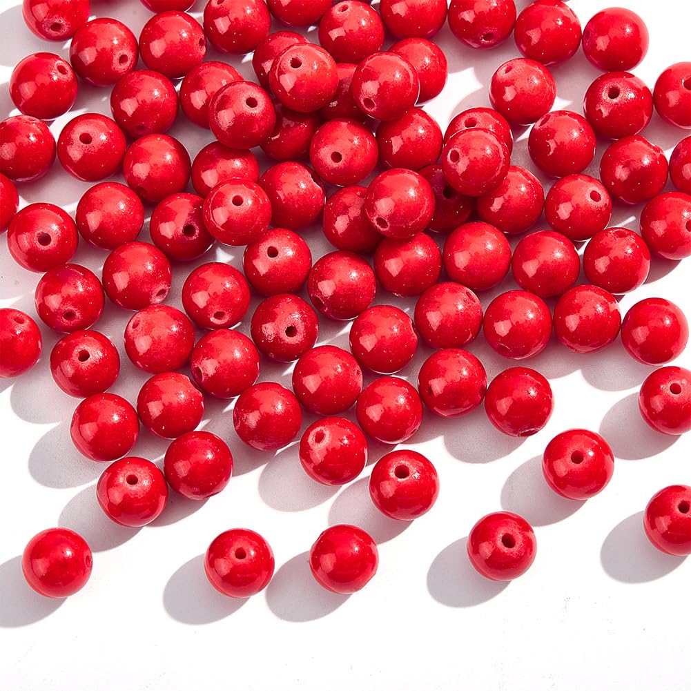 NBEADS 100 Pcs Red Jade Beads, 8mm Round Natural Mashan Jade Coated Garnet Gemstone Spacer Loose Stone for Bracelet Jewelry Making, Hole: 1mm — image 1