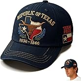 Republic of Texas Vintage Baseball Hat, Adjustable Retro Embroidered Lone Star State Legacy Texas Cap for Women Men