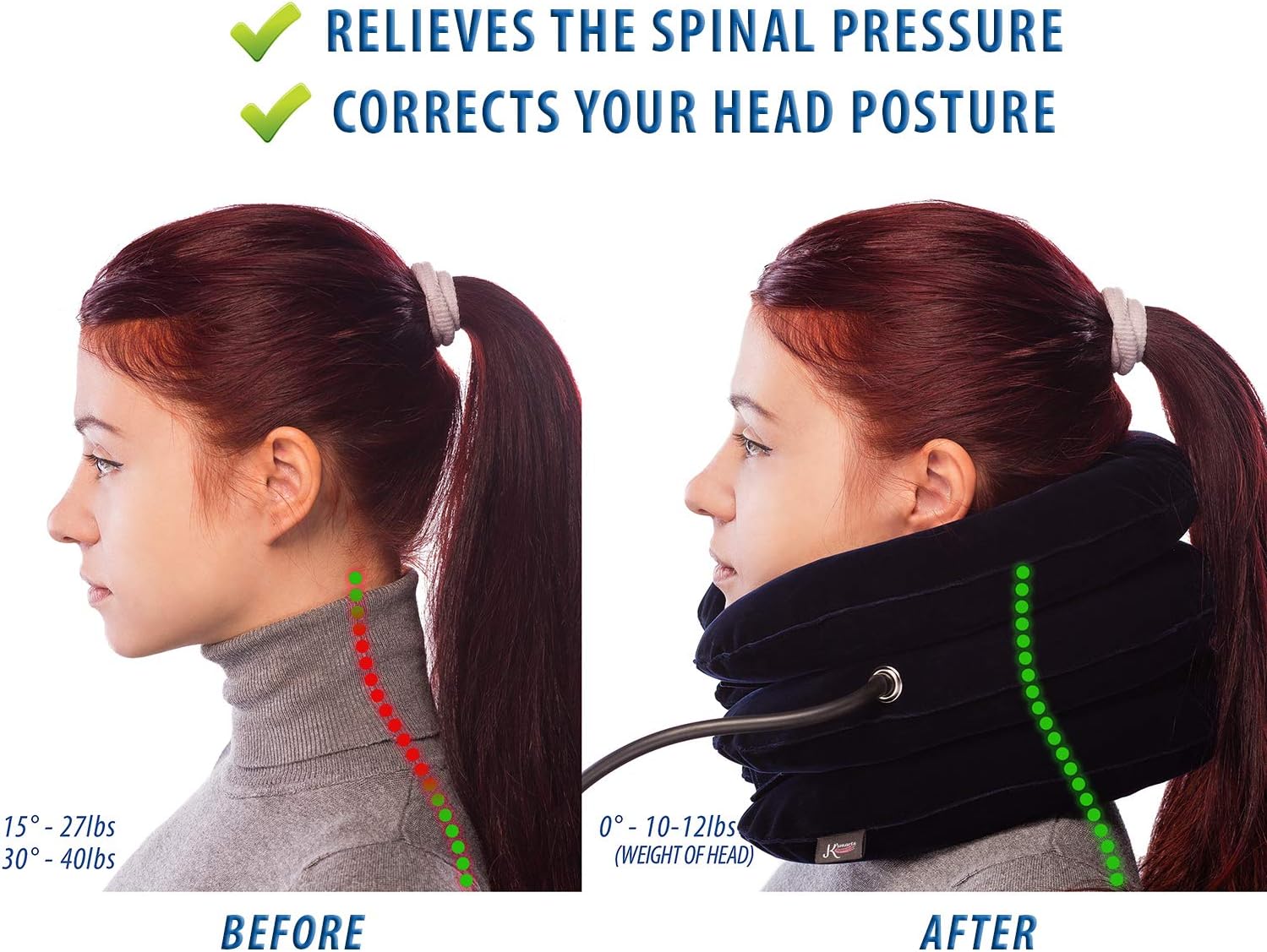 Pinched Nerve Neck Stretcher Cervical Traction Device for Home Pain Treatment | Inflatable Spinal Decompression Collar Unit Muscle Strain Injury Relief | Herniated Disc Problems Remedy Kit (Blue): Home & Kitchen