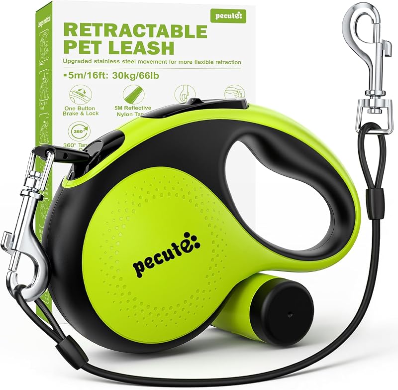 Pecute 5M Retractable Dog Lead Heavy Duty Chew-Proof Cable Reflective