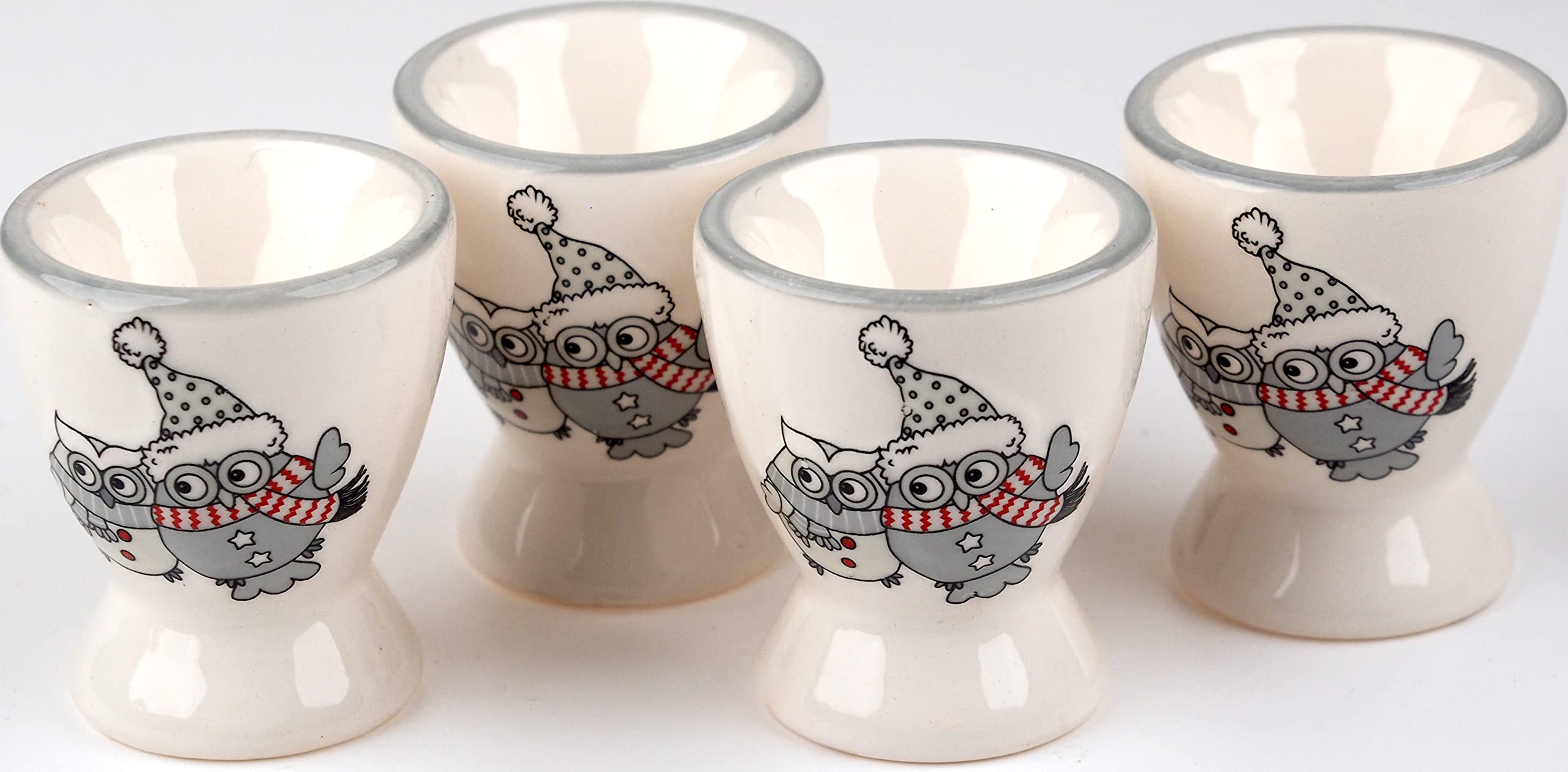 BWG Set Of 4 Winter Owl Egg Cups - Christmas Theme