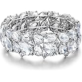 EVER FAITH Women's Wedding Party Jewelry Austrian Crystal 2 Layer Teardrop Stretch Bracelet for Her