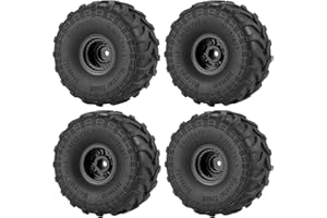 RC HUB RCHUBAM 1.0" Wheel and Tire Set 4Pcs 69mm * 33mm Large Sticky Crawler Tires with Wheels for 1/18 TRX4M TFMS FCX24 1/24 Scale RC Crawler Car Axial SCX24 Upgrade Wheels