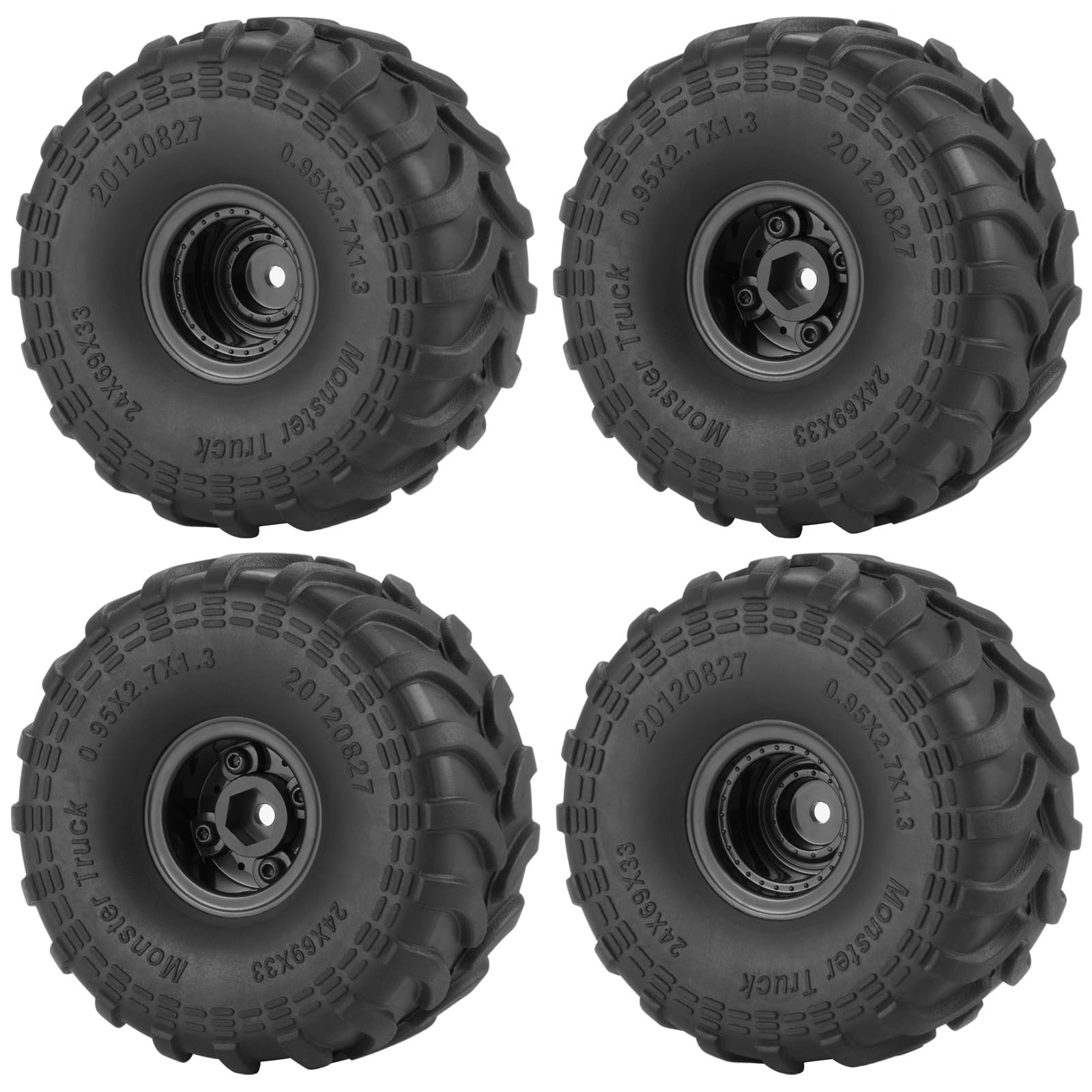 Photo 1 of QUPA AM STORE 4PCS RC 1.0 Wheels and Rubber Tires Set Monster Truck Wheel Rims Tire Set for 1/18 TRX4M 1/24 SCX24 Upgrade FMS FCX24 RC Crawler Car