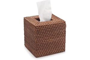 DECRAFTS Rattan Tissue Box Cover Natural Woven Facial Napkin Holder Square (Honey Brown, 5.5x5.5x5.9 Inch)