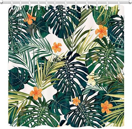 Amazon Assanu 熱帯の葉熱帯植物花ヤシの葉パターン装飾部屋の装飾家の掃除が簡単なバスルーム用シャワーカーテンホテルシャワー シャワーカーテン ホーム キッチン オンライン通販