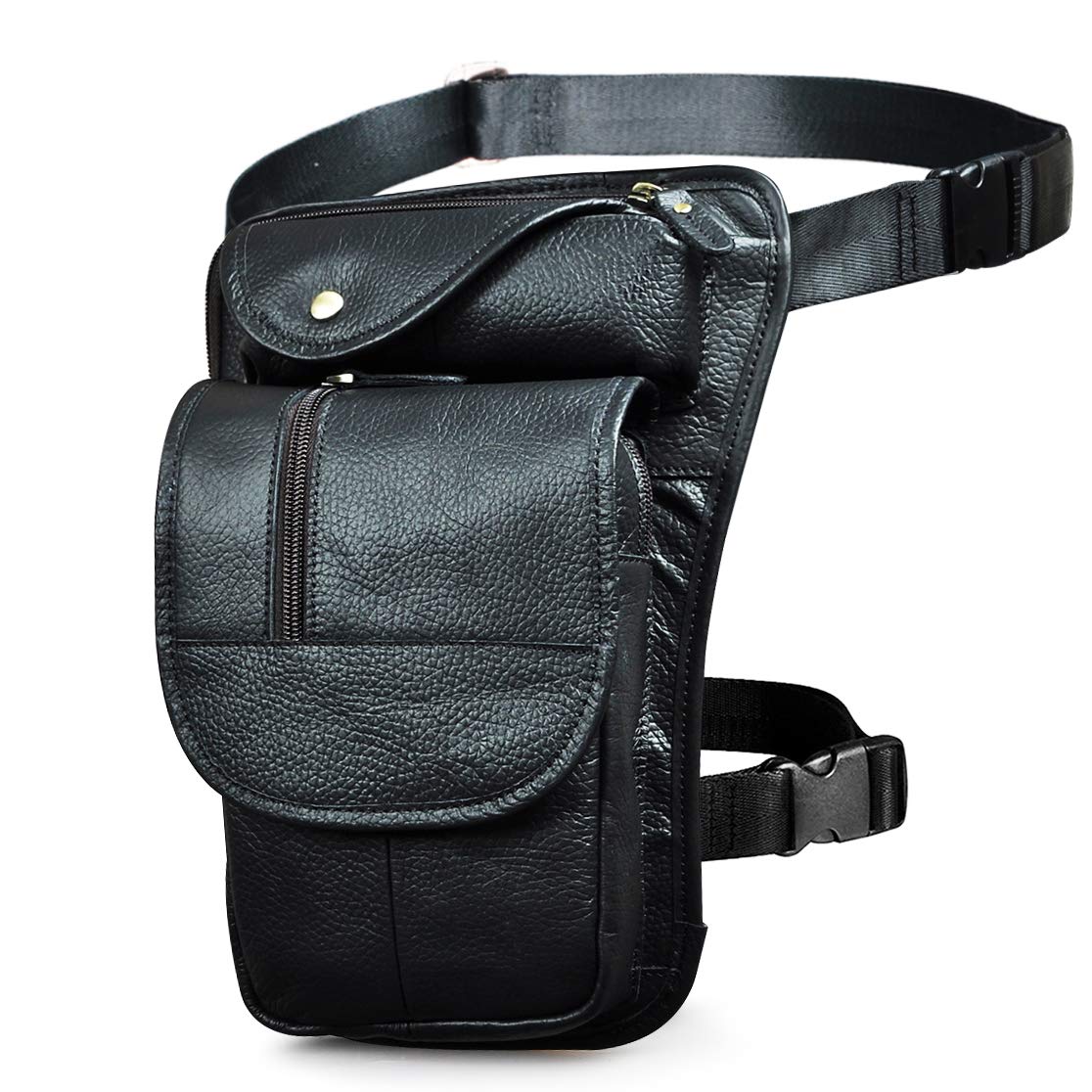 Le'aokuu Men Fashion Casual Tea Designer Travel Hiking Crossbody Chest Sling Bag Rig One Shoulder Strap Bag Men Leather 3112（X Black）