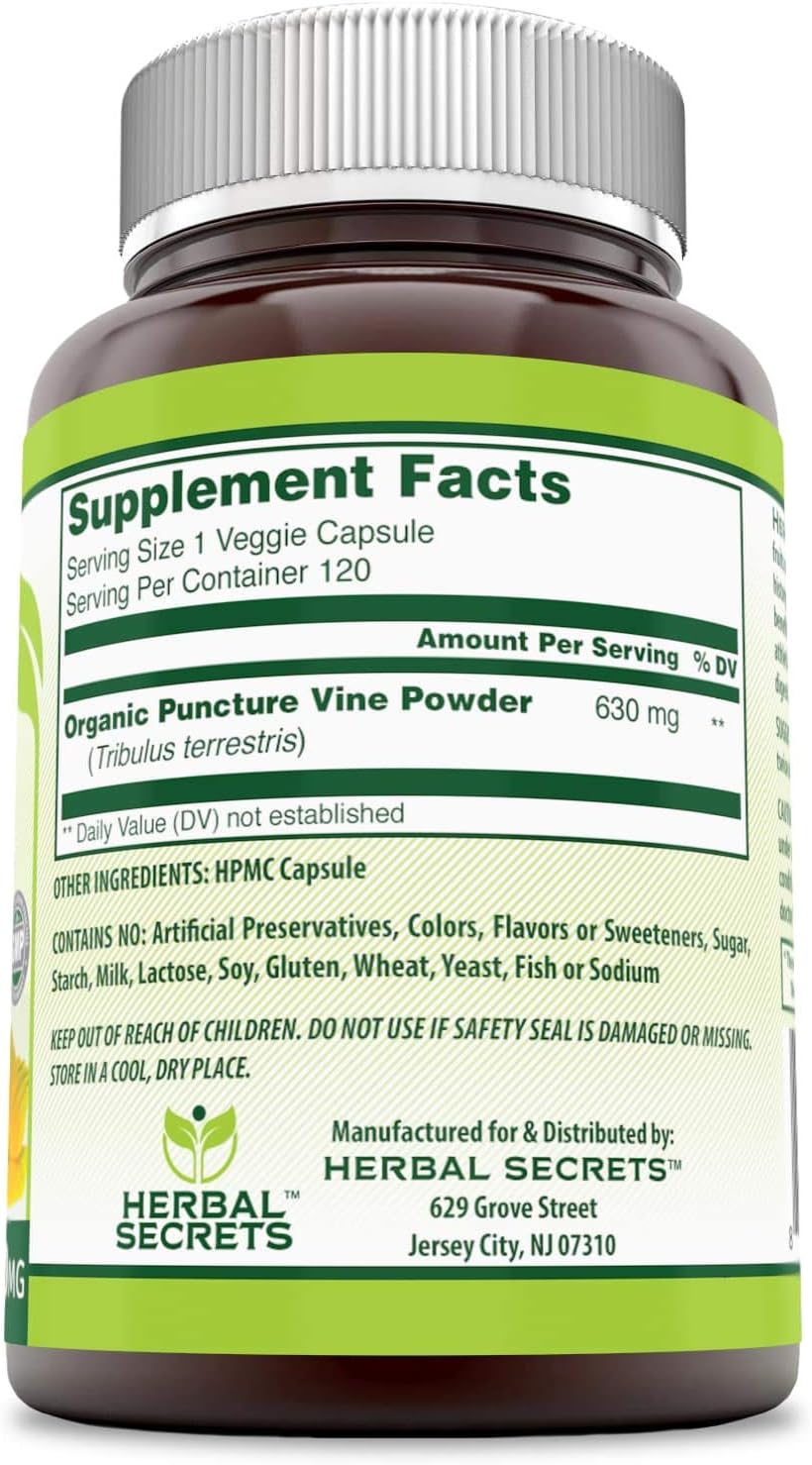 Herbal Secrets Tribulus 630 Mg 120 Veggie Capsules (Non-GMO) - Made with Organic Tribulus- Promotes Men's Reproductive Health, Supports Lean Muscle Mass & Strength Gain, Supports Overall Health*: Health & Personal Care