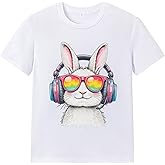 Ainuno Easter Shirts for Boys Girls Summer Short Sleeve Shirts 7-14Y Rabbit Print