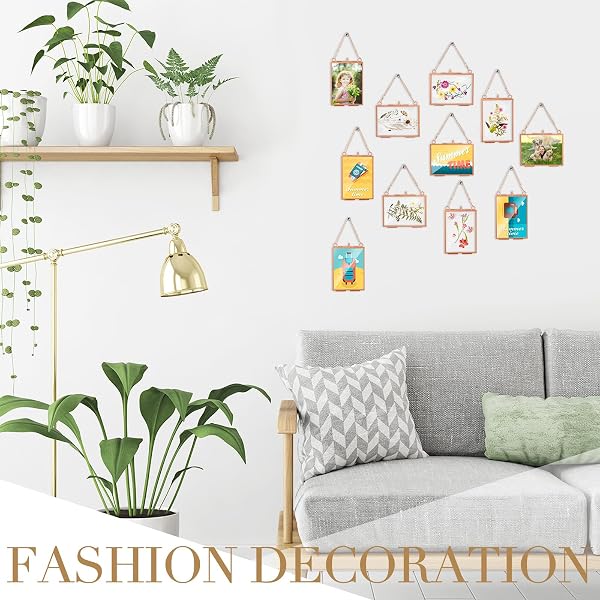 KIGLEY DOUBLE GLASS FRAME FOR PRESSED FLOWERS FLOATING HANGING PHOTO FRAME 3.5 X 2.5 IN BRASS CLEAR PRESSED FLOWER DECOR WITH CHAIN FOR DISPLAY GALLERY ARTWORK, HORIZONTAL VERTICAL (ROSE GOLD,20 PCS)