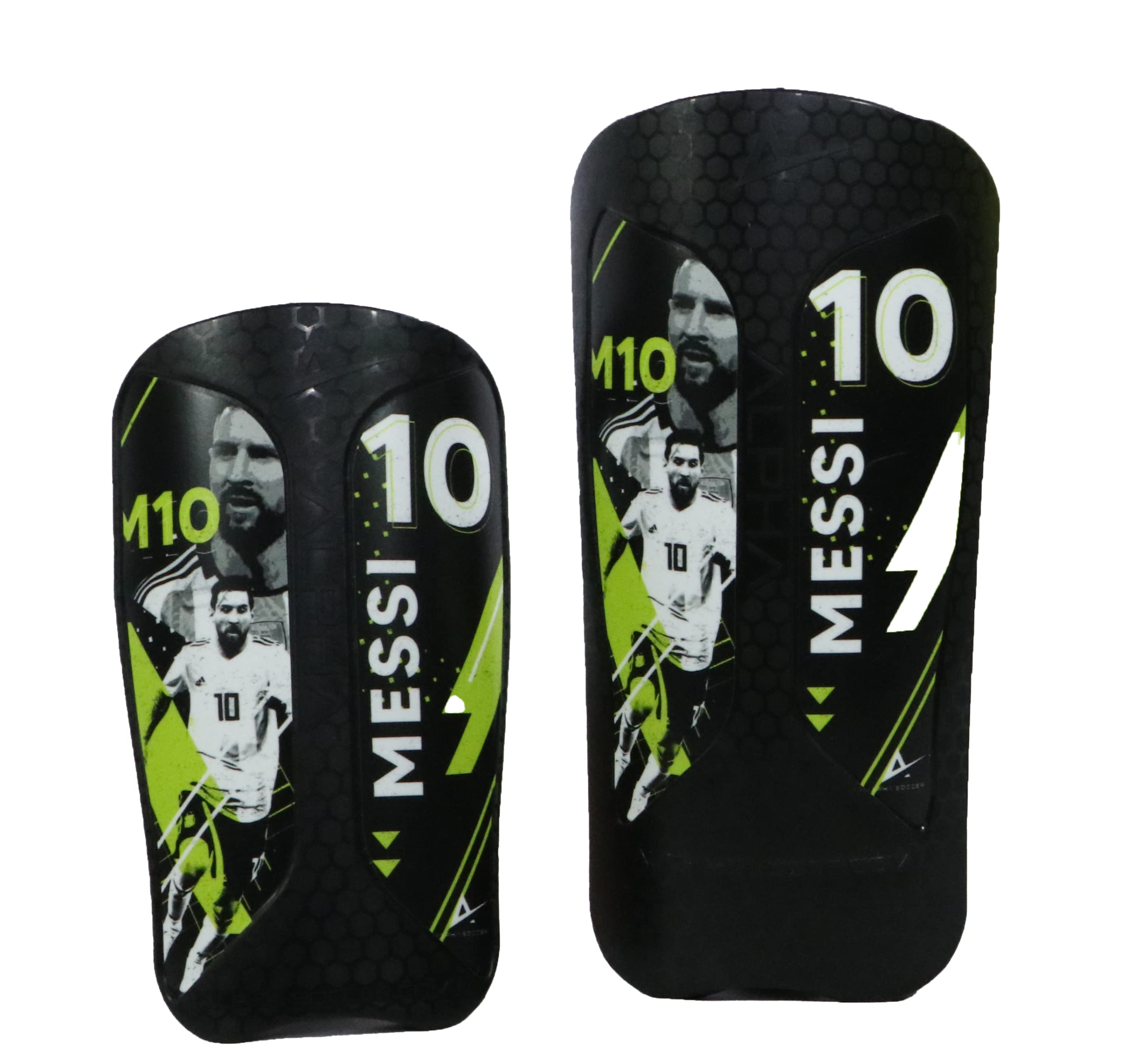 Photo 1 of Alpha Soccer Youth Shin Guards - Soccer Protective Gear, Lightweight Shin Guard Set with Single Straps (S/M, Messi Stickers)