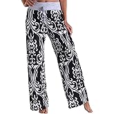 X-Image Women's Comfy Pajamas Drawstring Stretch Floral Print Long Wide Leg Lounge Pants