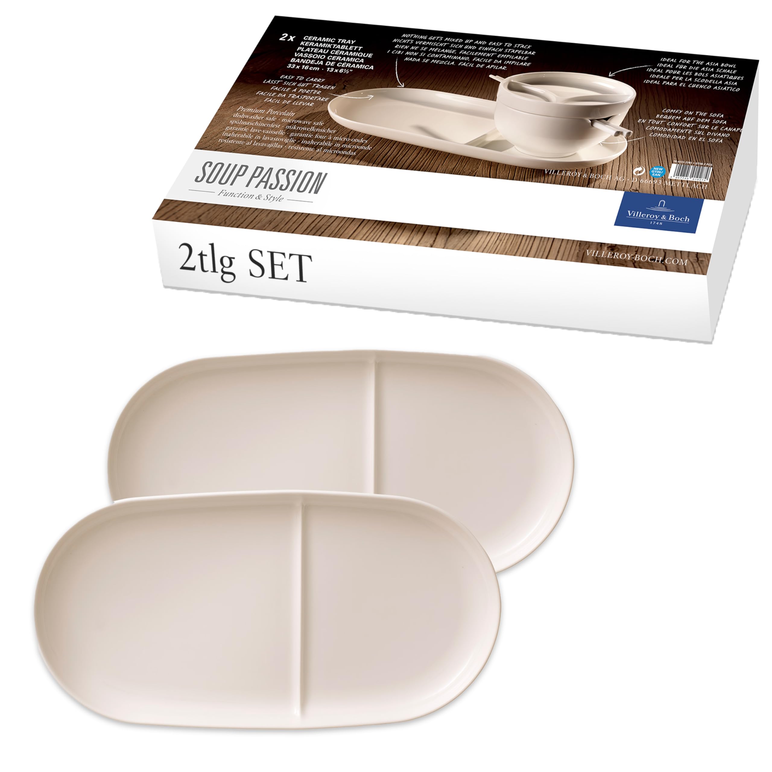 Villeroy & Boch Soup Passion Soup/ Sandwich Tray Set of 2 by - Premium Porcelain - Made in Germany - Dishwasher and Microwave Safe - 13 x.25 Inches White — image 1