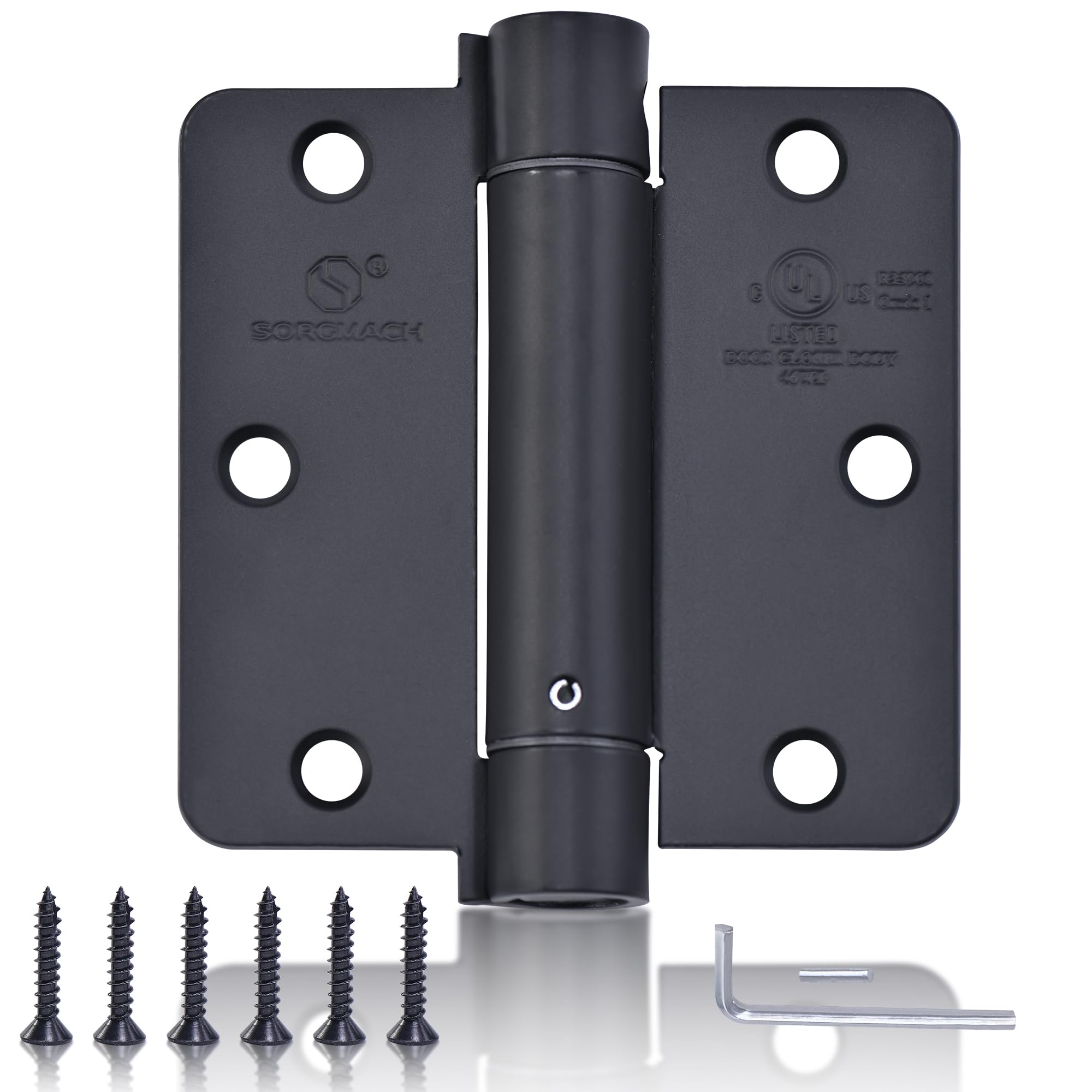Photo 1 of SORGMACH Self Closing Hinge 3 ½"x 3 ½" Adjustable 3 1/2 Inch Matte Black Auto Close Spring Hinges Door Closer Hinge 1/4" Radius Corner for Commercial Grade Auto Self-Closing 3 Pieces