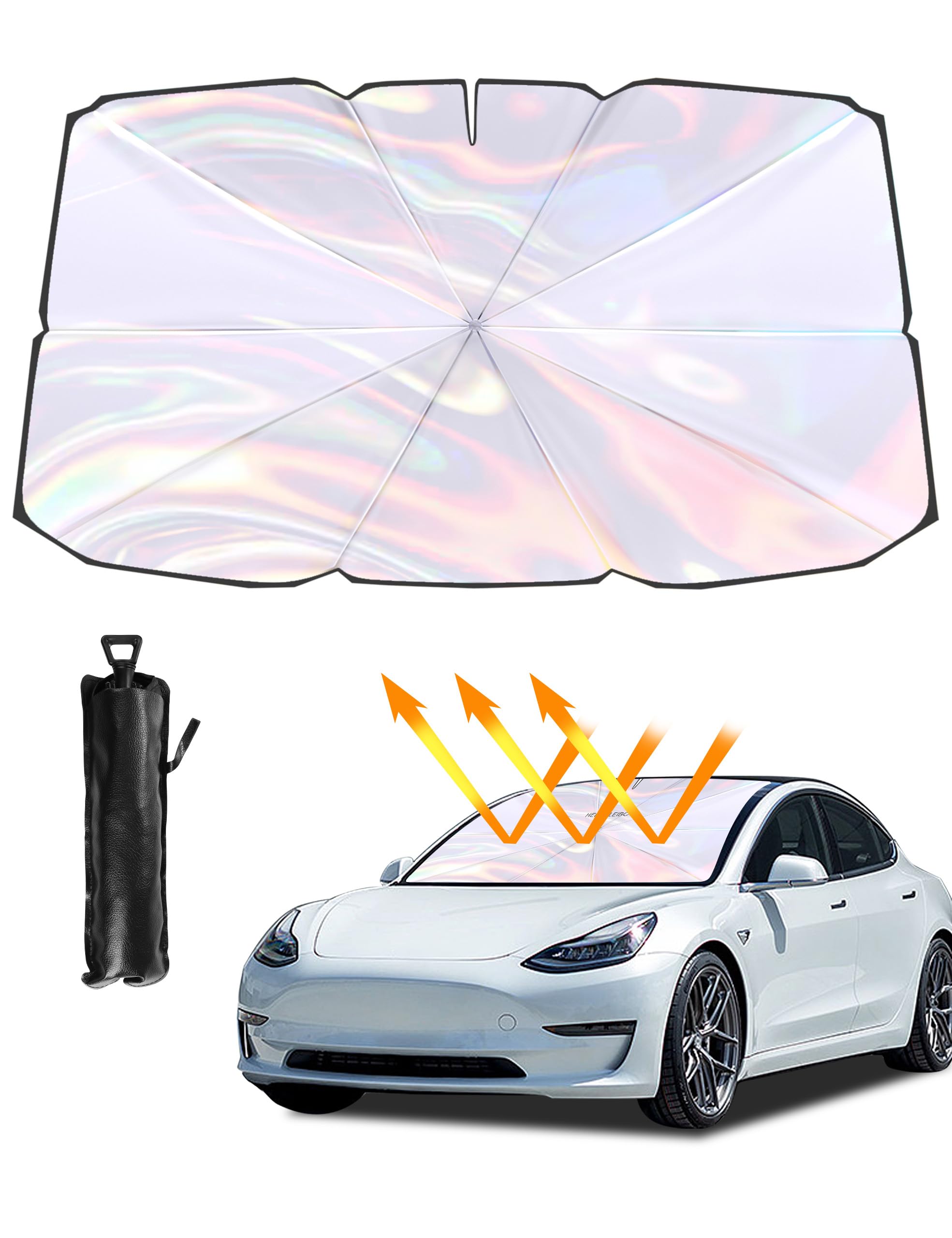 Photo 1 of UPFOX Car Windshield Sun Shade Umbrella - Colorful 360°Rotating Foldable Car Umbrella Sunshade 55"X31" Front Window Heat Insulation Protection for Trucks Cars SUV Windshield