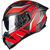 Auboa Motorcycle Helmet Full Face with Dual Visor Motorbike Street Bike Racing DOT for Adults Men Women Model MF569 (Black Red, XL)