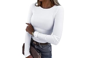 Roselux Womens Long Sleeve Stretch Crewneck Ribbed T-Shirt Fitted Casual Basic Tops