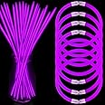 NUDALA 100 Pcs Purple Glow Sticks Bracelet Necklaces Bulk Glow in The Dark Party Supplies Easter Basket Stuffers 8” Light Stick with Connectors for Halloween Birthday Carnival